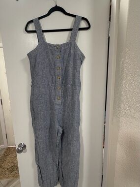 Everlane Blue Pinstripe Linen Jumpsuit